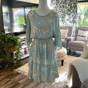 HoneyMe Light Blue Floral Tiered Dress